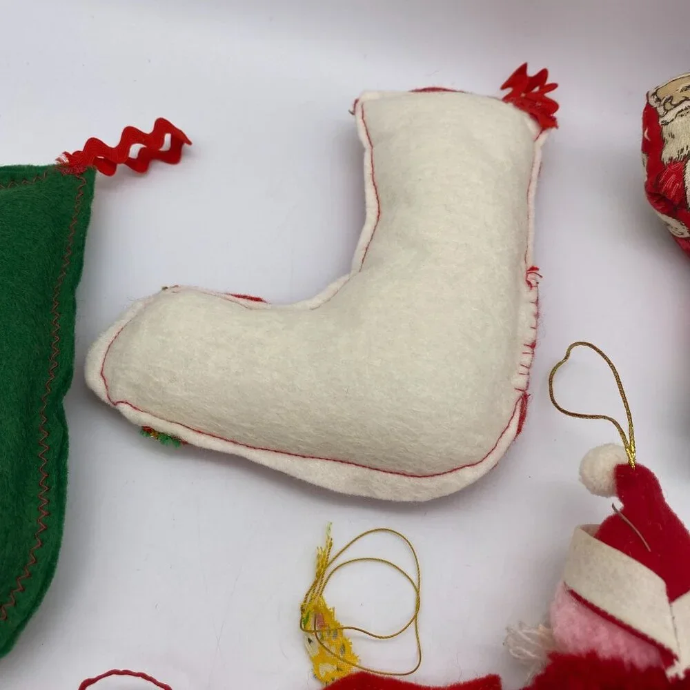 Vintage‎ Christmas handmade ornament lot felt cross stitch metal hand sewn